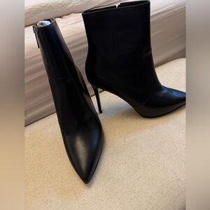 MICHAEL KORS Womens Black Pointed Toe Stiletto Zip-Up Leather Dress Booties